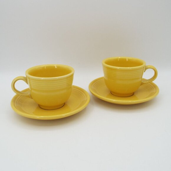 Pair of Fiesta Homer Laughlin USA Sunflower Yellow Cups and Saucers - Picture 1 of 13